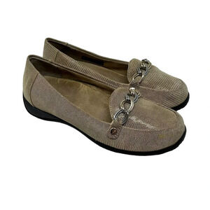 Vionic Alda Leather Loafer Orthotic Shoe Flats in Beige Tan Size US 7 Wide